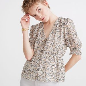 Silk V-Neck Peplum Popover Top in Fieldwalk Floral